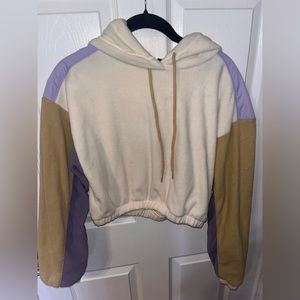 NWOT Cropped Color-blocked Fleece Hoodie